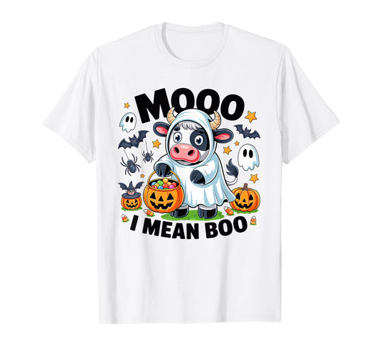Moo I Mean Boo Spooky Cow Halloween Spooky Heifer Cute Ghost T-Shirt