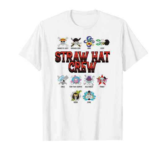 One Piece Anime Straw Hat Crew Jolly Roger Logos T-Shirt