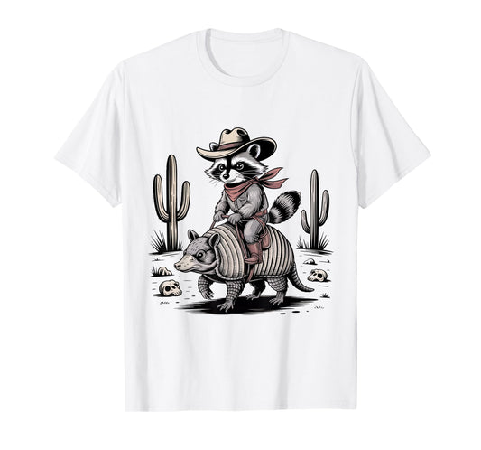 Country Cowboy Raccoon Rodeo Cowgirl Funny Western Texas T-Shirt