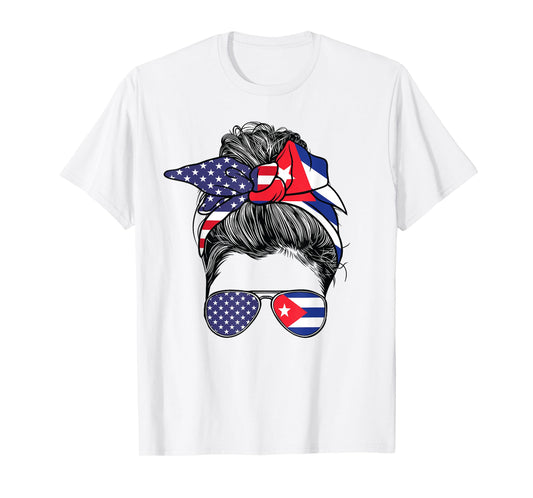 Cuban Women Girl USA Heritage American Cuba Flag T-Shirt