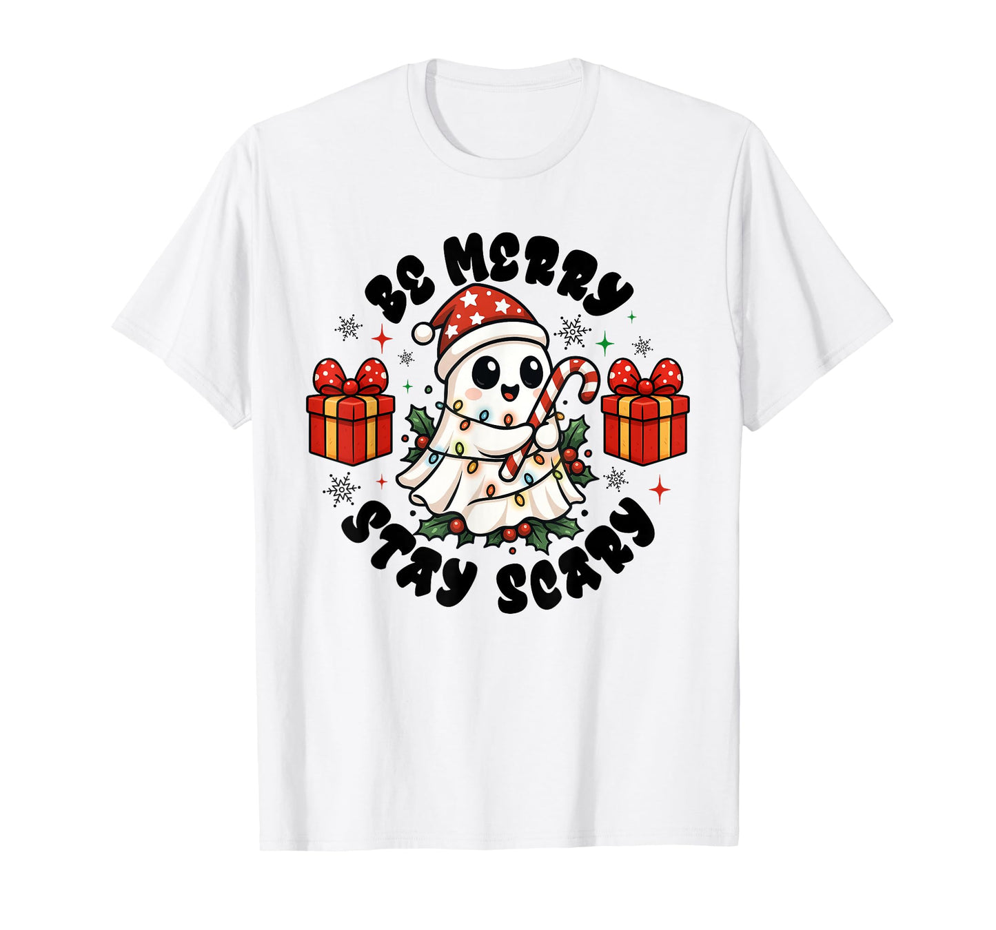 Be Merry Stay Scary Cute Ghost Christmas Holiday Pajama T-Shirt