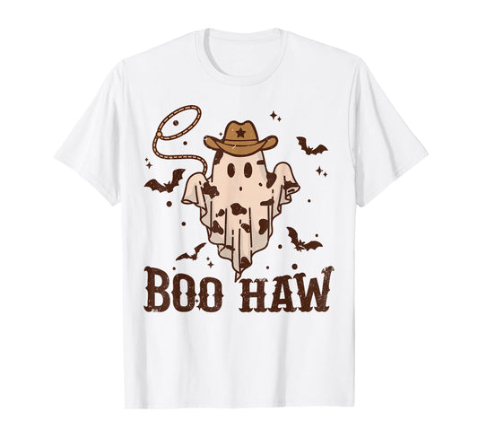 Retro Boo Haw Ghost Funny Western Cowboy Cowgirl Halloween T-Shirt
