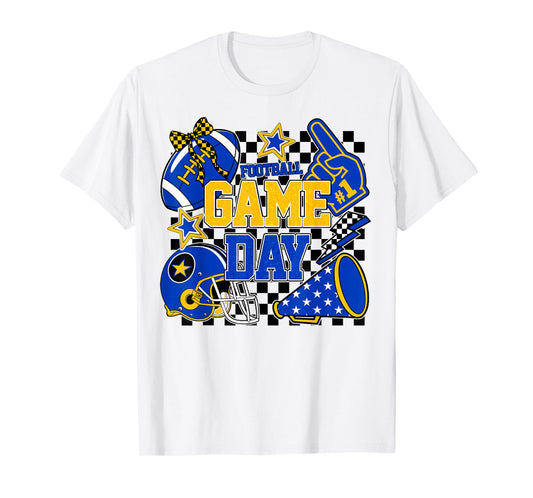 Game Day Football Touchdown Season Team Spirit Blue Gold T-Shirt