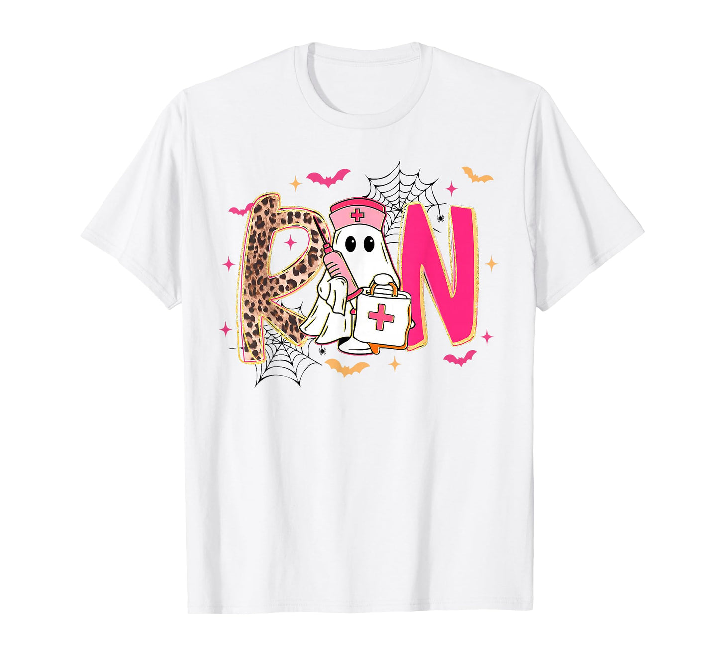 Leopard Spooky RN Nurse Halloween Fall Ghost Boo Nursing T-Shirt