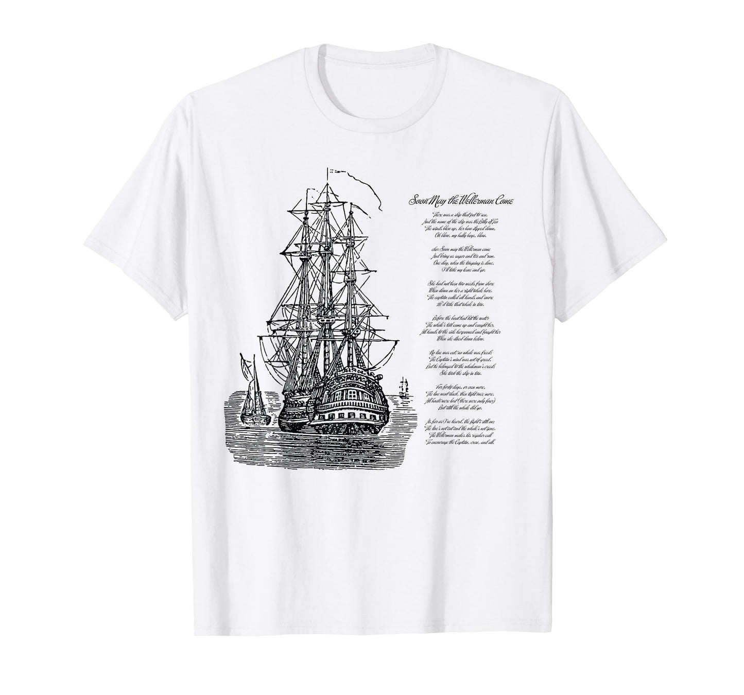Wellerman Song with Vintage Ship, Sea Shanty Design T-Shirt