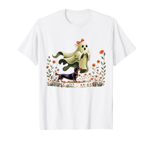 Funny Dachshund Halloween Weenie Dog Ghost Floral Women T-Shirt