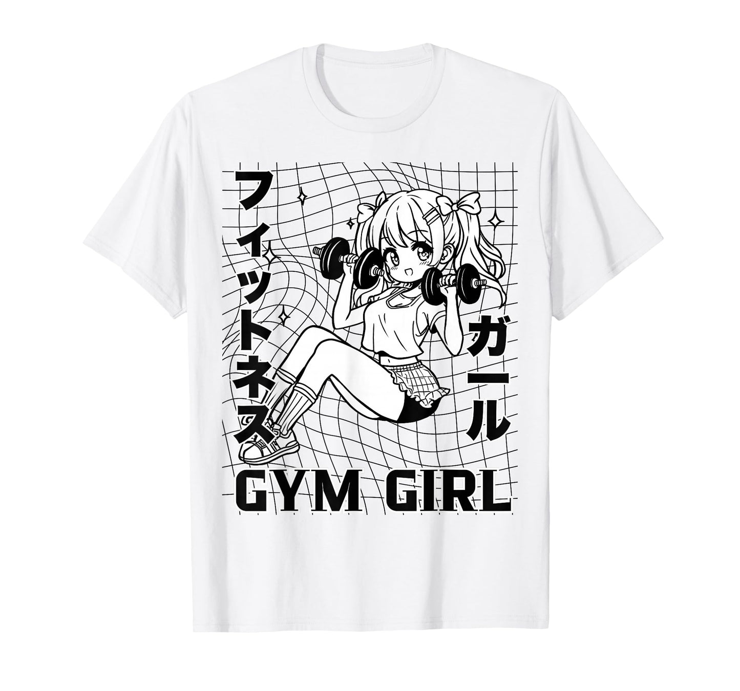 Cute Anime Gym Girl Dumbbells Workout Otaku Fitness Weeaboo T-Shirt