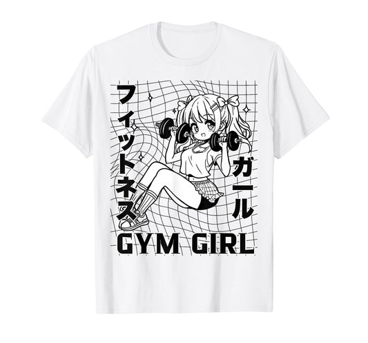 Cute Anime Gym Girl Dumbbells Workout Otaku Fitness Weeaboo T-Shirt