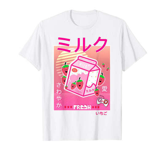 Strawberry Milk Carton Kawaii Pink Aesthetic Otaku Japanese T-Shirt