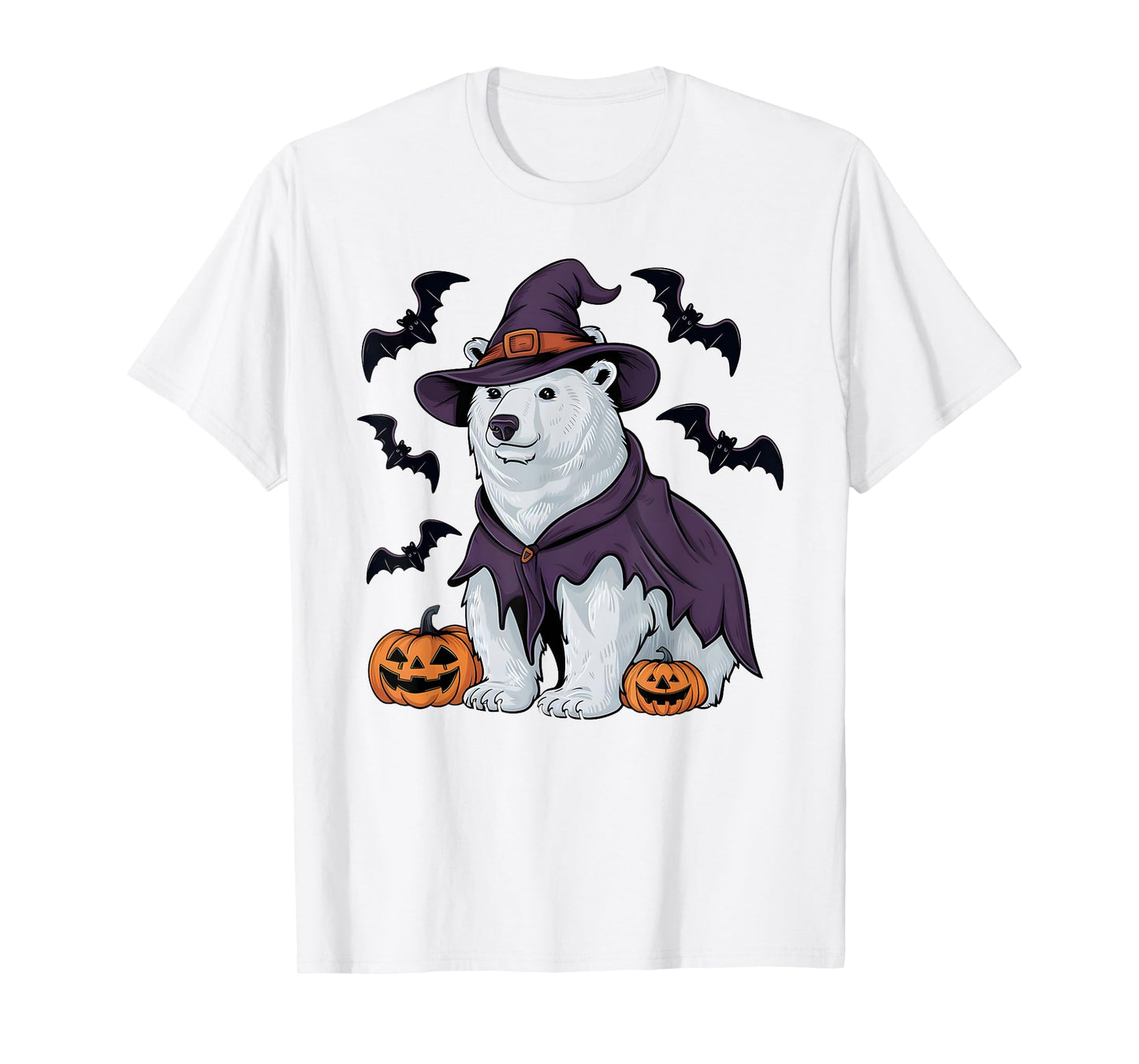 Polar Bear Halloween Costume Scary Pumpkin Bat Witch T-Shirt