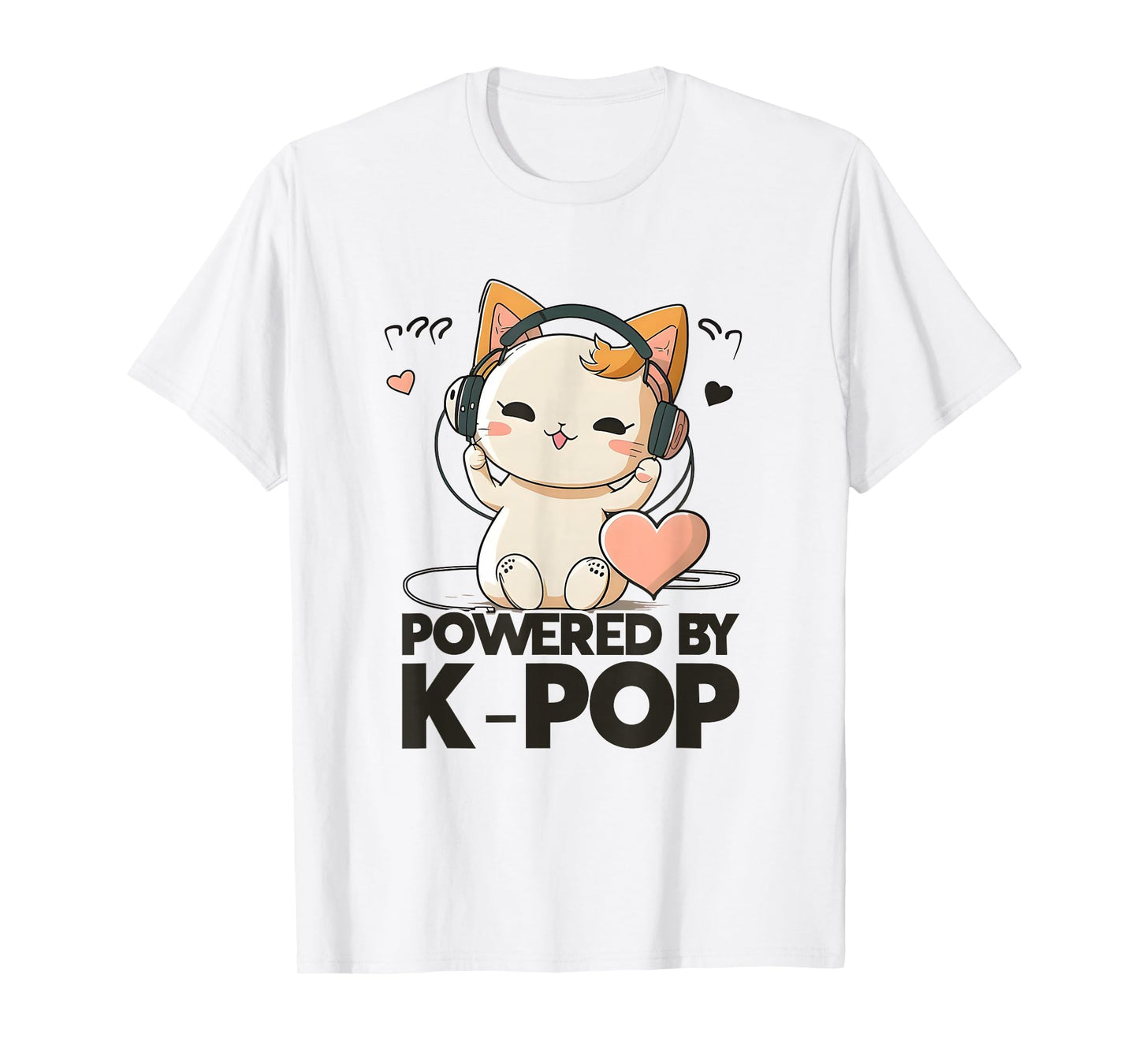 Powered by Kpop Merchandise Cat K-Pop Fashion Fangirls T-Shirt