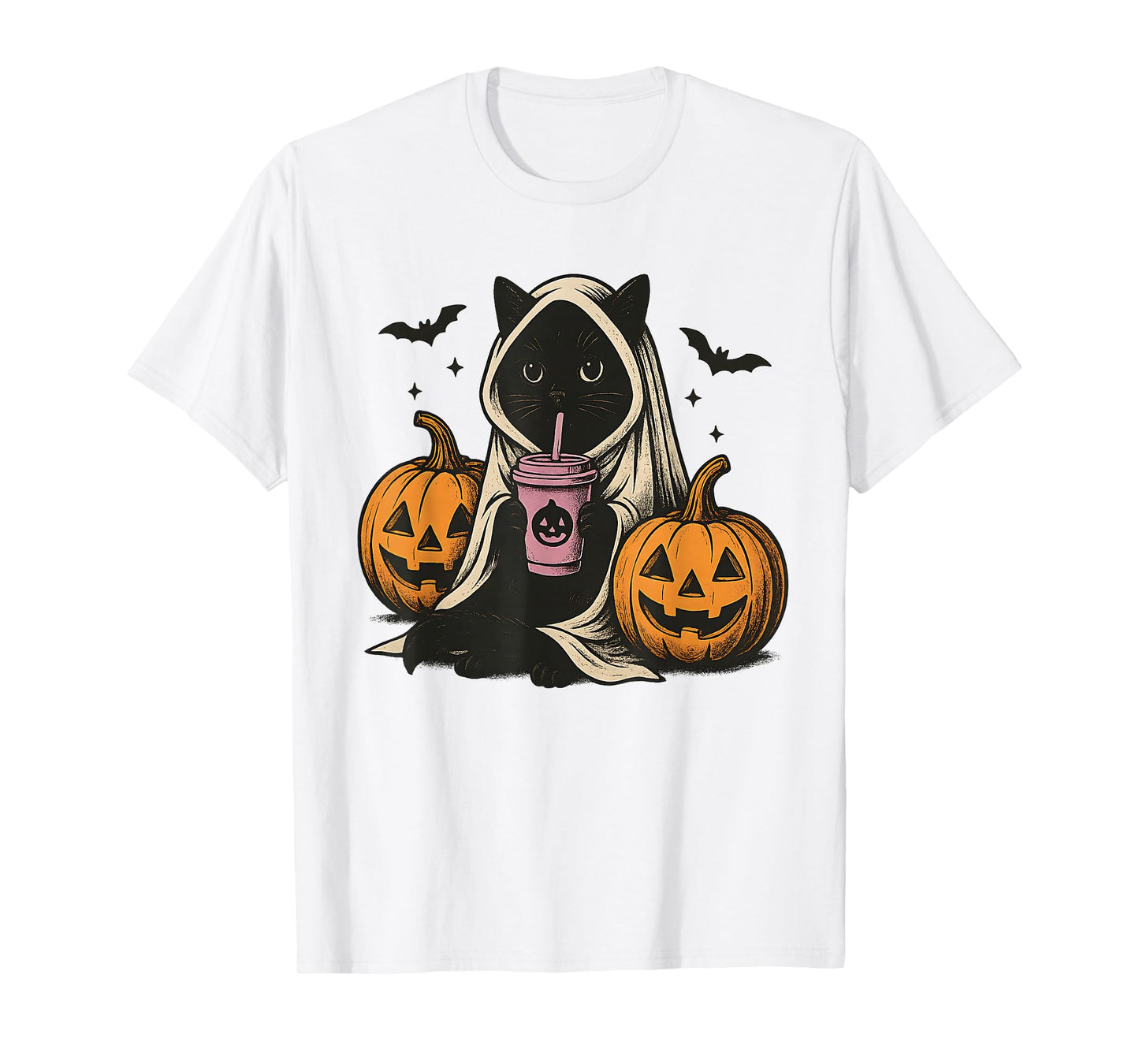 Black Cat Ghost Halloween T-Shirt