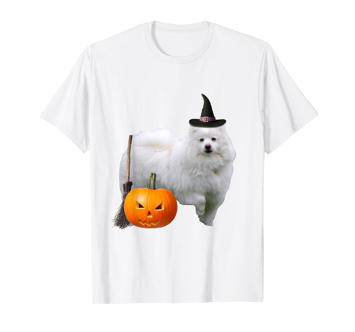 American Eskimo Witch Hat Halloween Dog T-Shirt for Men Women Kids