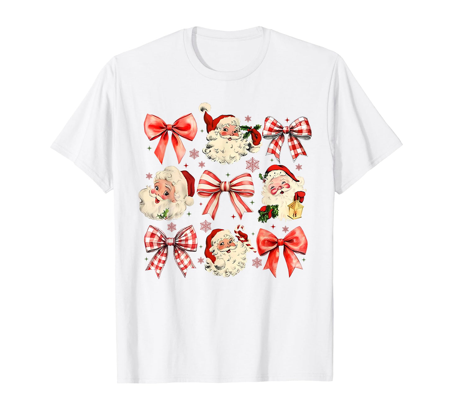 Retro Coquette Santa Red Bows Christmas For Women Girl T-Shirt