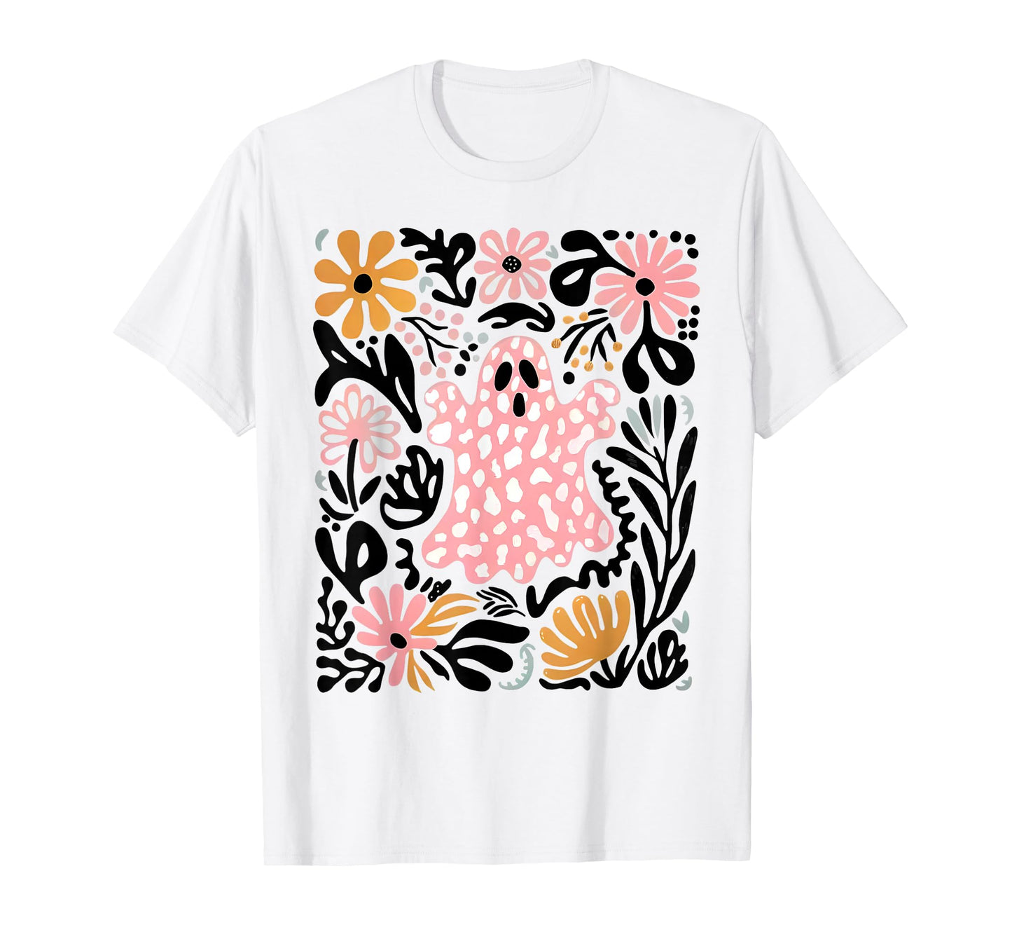 Halloween Ghost Spooky Season Retro Boho Floral Girl Women T-Shirt