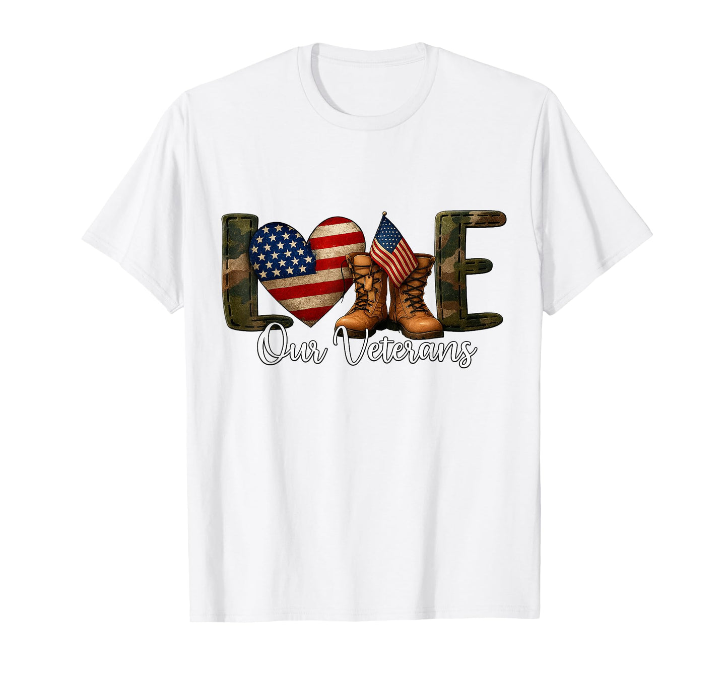 Camo American Flag Usa Proud Army Love Our Veterans T-Shirt
