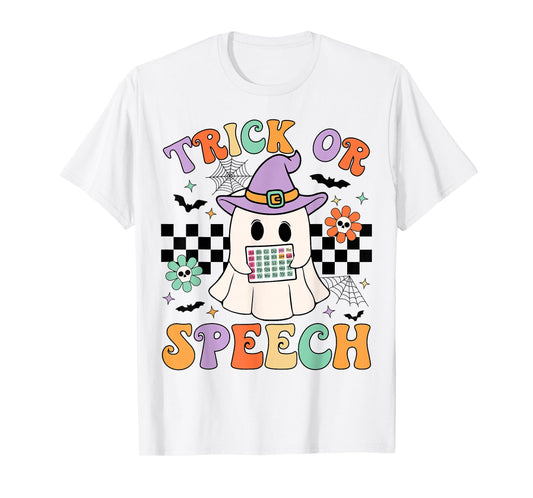 Trick or Speech Retro SLP Halloween Speech Therapy Halloween T-Shirt