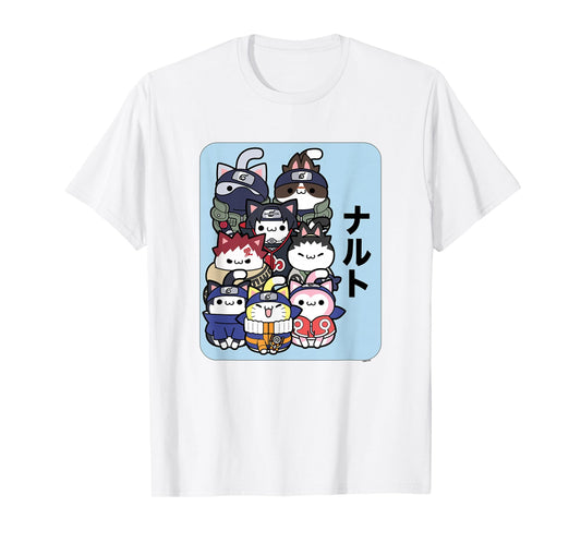 Nyaruto Cute kitties Main Characters Group Kanji Big Poster T-Shirt