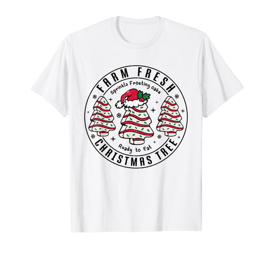 Farm Fresh Xmas Tree Cakes Retro Vintage Graphic Christmas T-Shirt