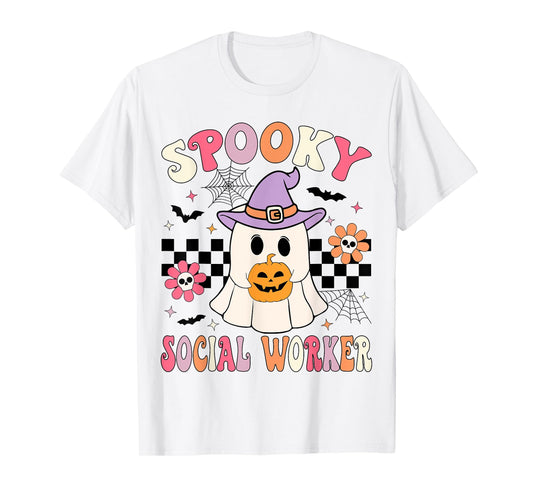 Groovy Spooky Social Worker Halloween Social Worker Ghost T-Shirt
