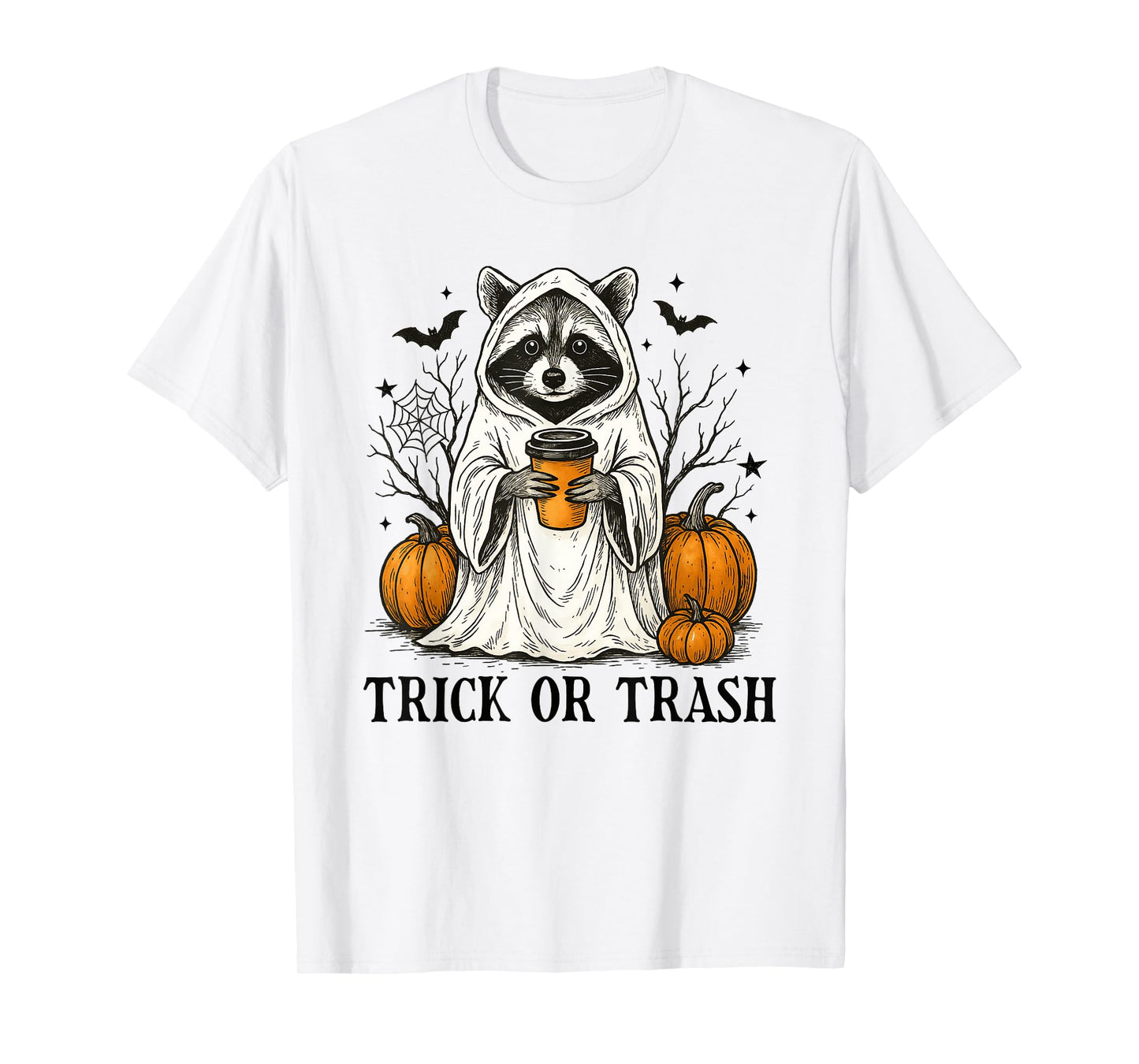 Trick Or Trash Halloween Cute Ghost Raccoon Trick Or Treat T-Shirt