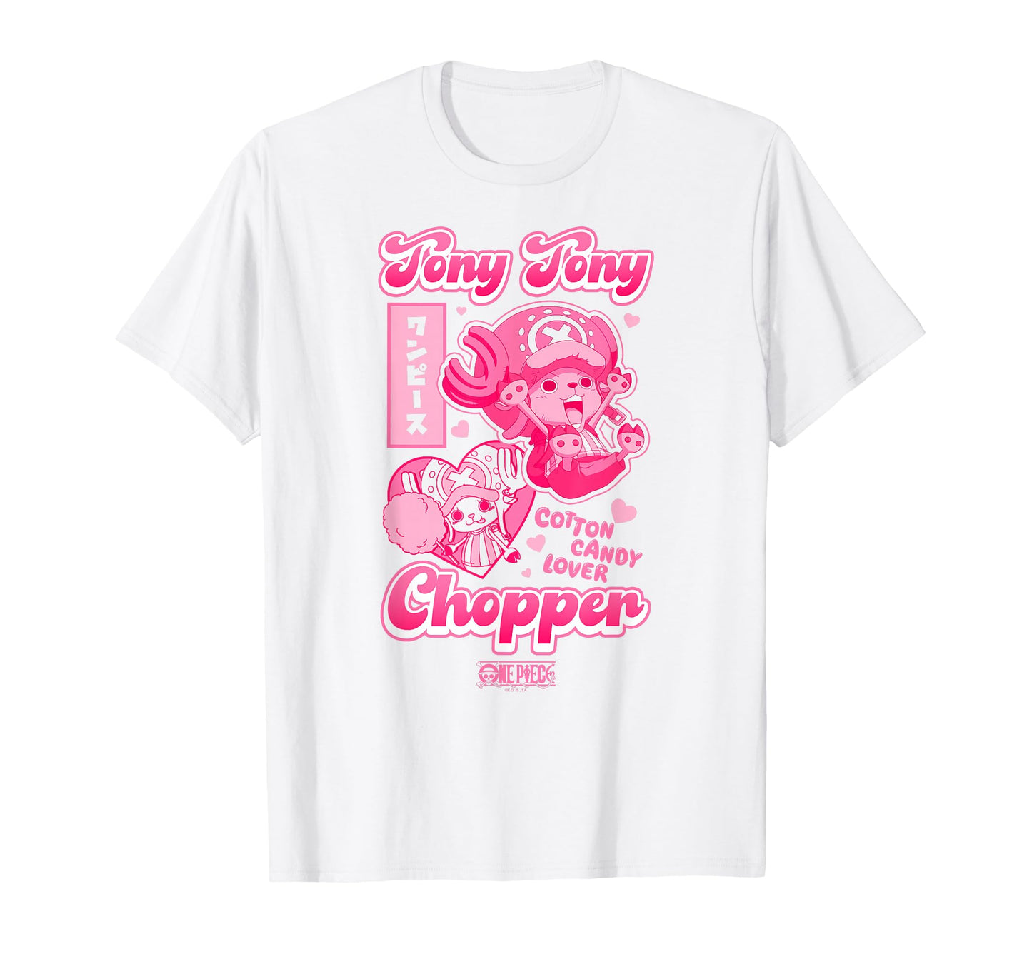 One Piece Anime Tony Tony Chopper Bright Pink Hearts T-Shirt