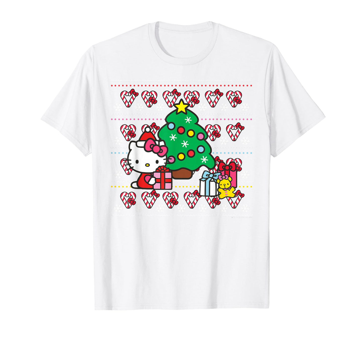 Hello Kitty Candy Cane Christmas Sweater Tee Shirt T-Shirt