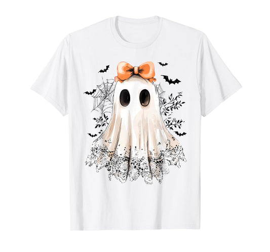 Cute Lace Ghost Boo Girly Bow Halloween Costume Women Girls T-Shirt