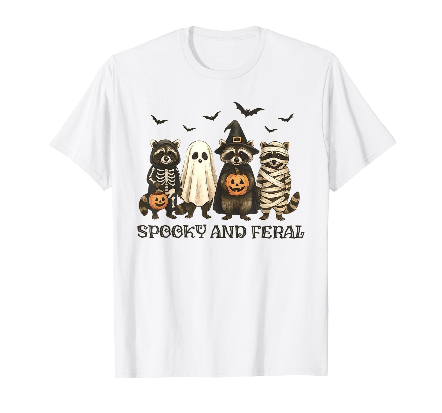Spooky and Feral Halloween Cute Ghost Raccoon Trick Or Treat T-Shirt