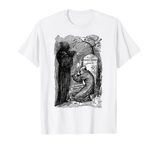 A Christmas Carol Scrooge Tees Unisex Adult Classic Fit Grey T-Shirt - Small - Short Sleeve - Vintage Gothic - Themed Design (Charles Dickens' A Christmas Carol) - Halloween, Christmas