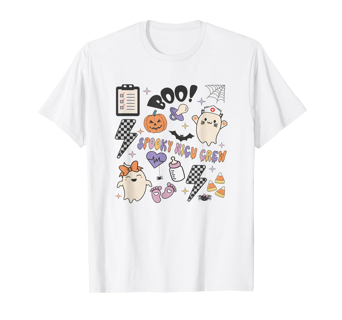 Retro Spooky NICU Nurse Halloween Cute Pumpkin Ghost Women T-Shirt