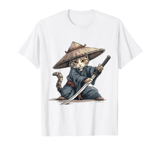Japanese Art Cat Ninja Ukiyo-e Anime Style Samurai Cat T-Shirt