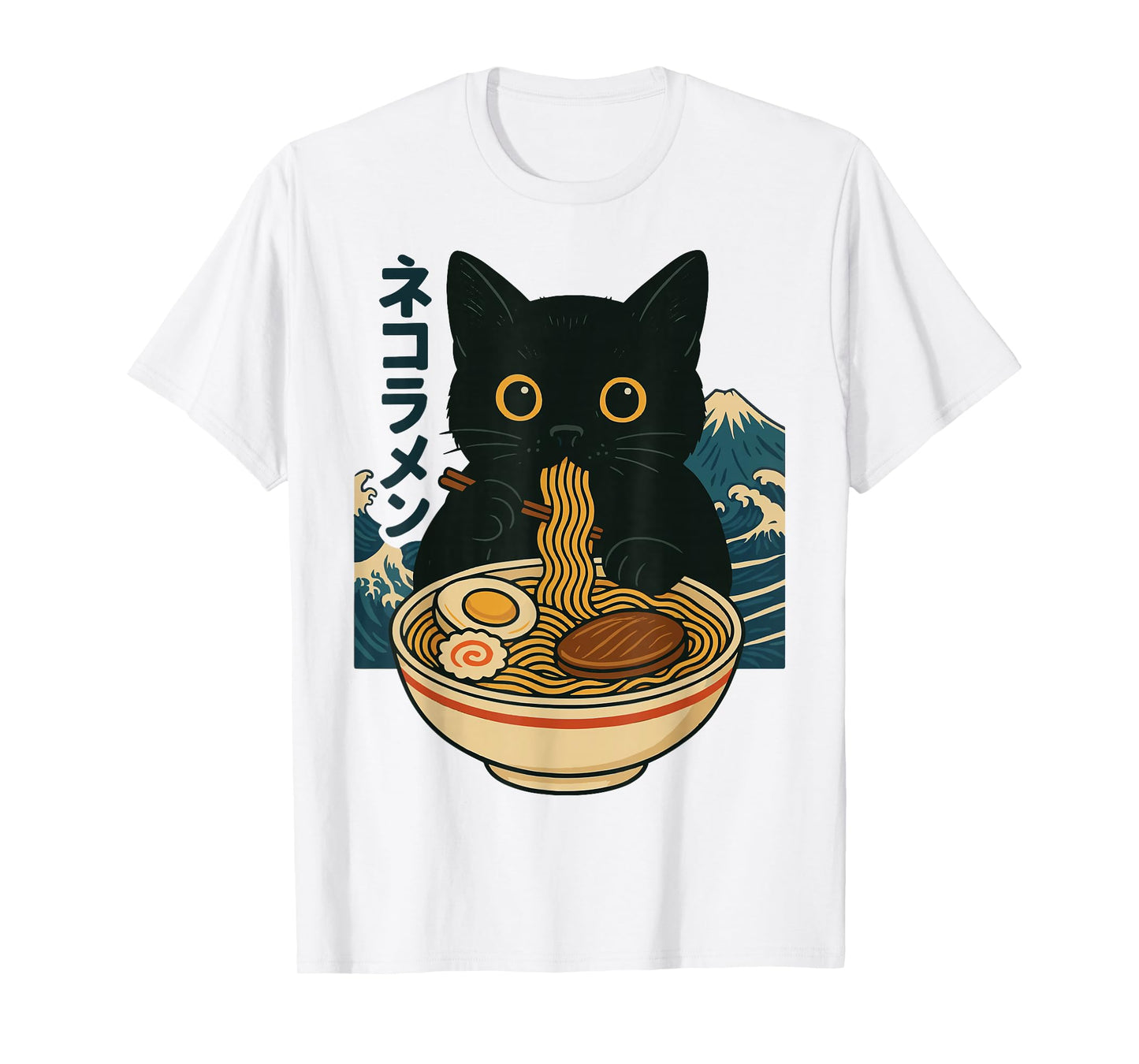 Anime Cat Eating Ramen Retro Kawaii Ramen Cat T-Shirt