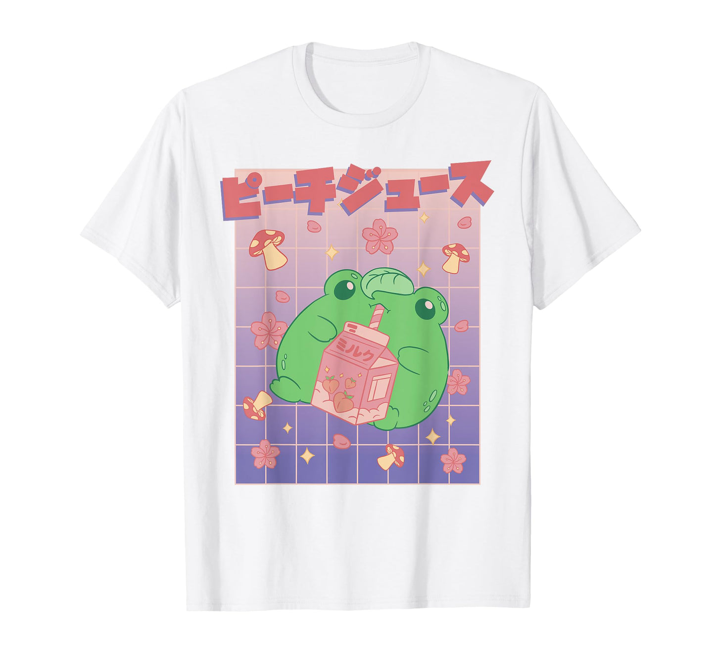 Kawaii Frog Peach Milk Carton Cute Japanese Aesthetic T-Shirt