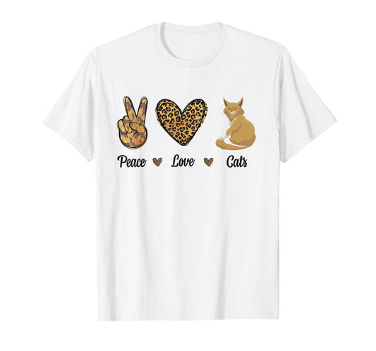 Peace Love Cats Leopard Cats Kitten Owner Kitty Lovers Women T-Shirt