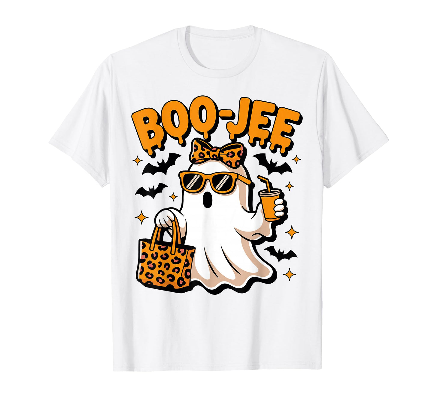 Halloween Boo JEE Cute Leopard Ghost Coffee Boujee Women T-Shirt