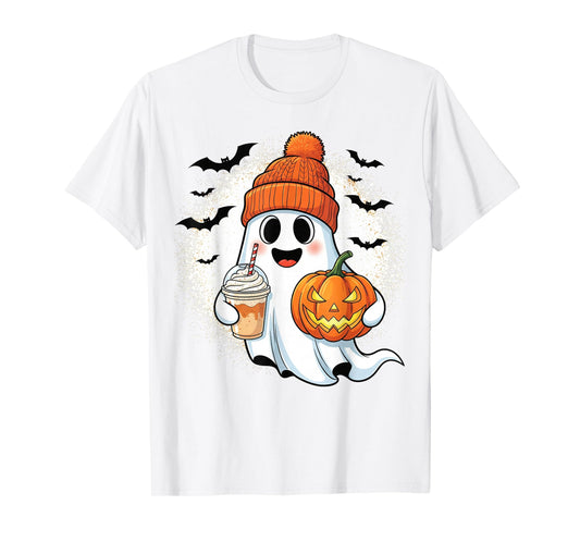 Cute Ghost Pumpkin Spice Women Halloween Coffee Lover T-Shirt