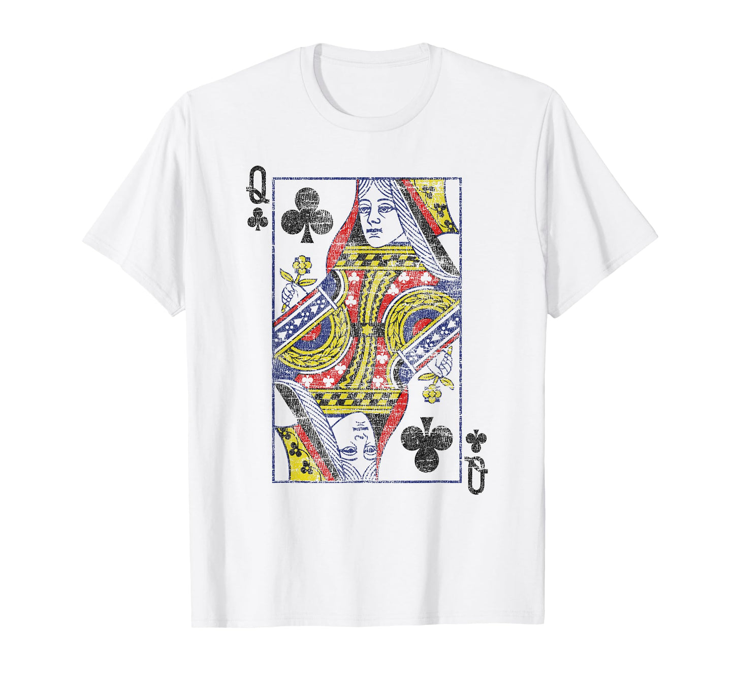 Queen of Clubs Playing Card Costume Poker Distressed T-Shirt