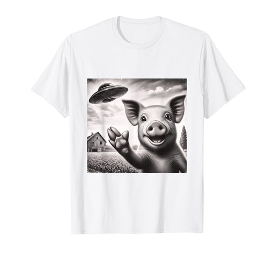 Alien Pig Selfie with UFO T-Shirt
