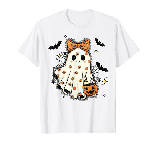 Lace Ghost Coquette Bow Pumpkin Spooky Season T-Shirt