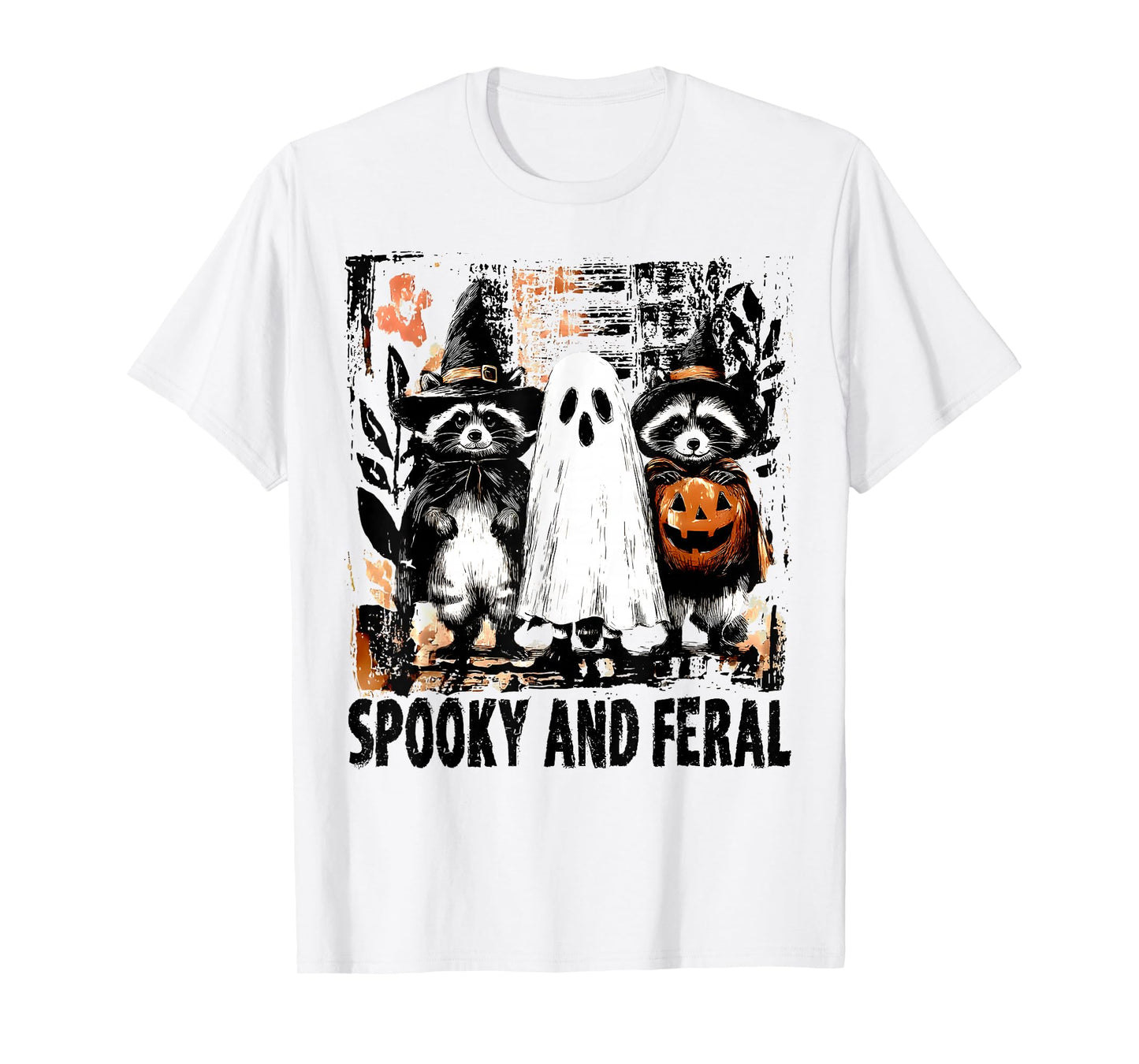Spooky and Feral Halloween Cute Ghost Raccoon Trick Or Treat T-Shirt