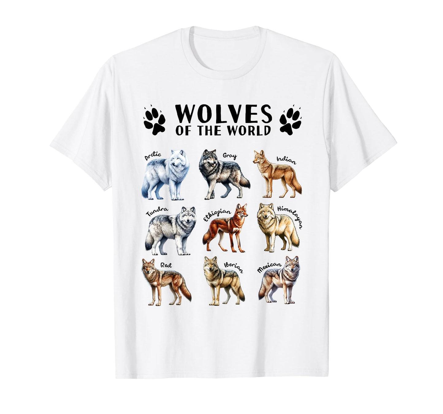 Wolves of the World Educational Collection Wolf Types Animal T-Shirt