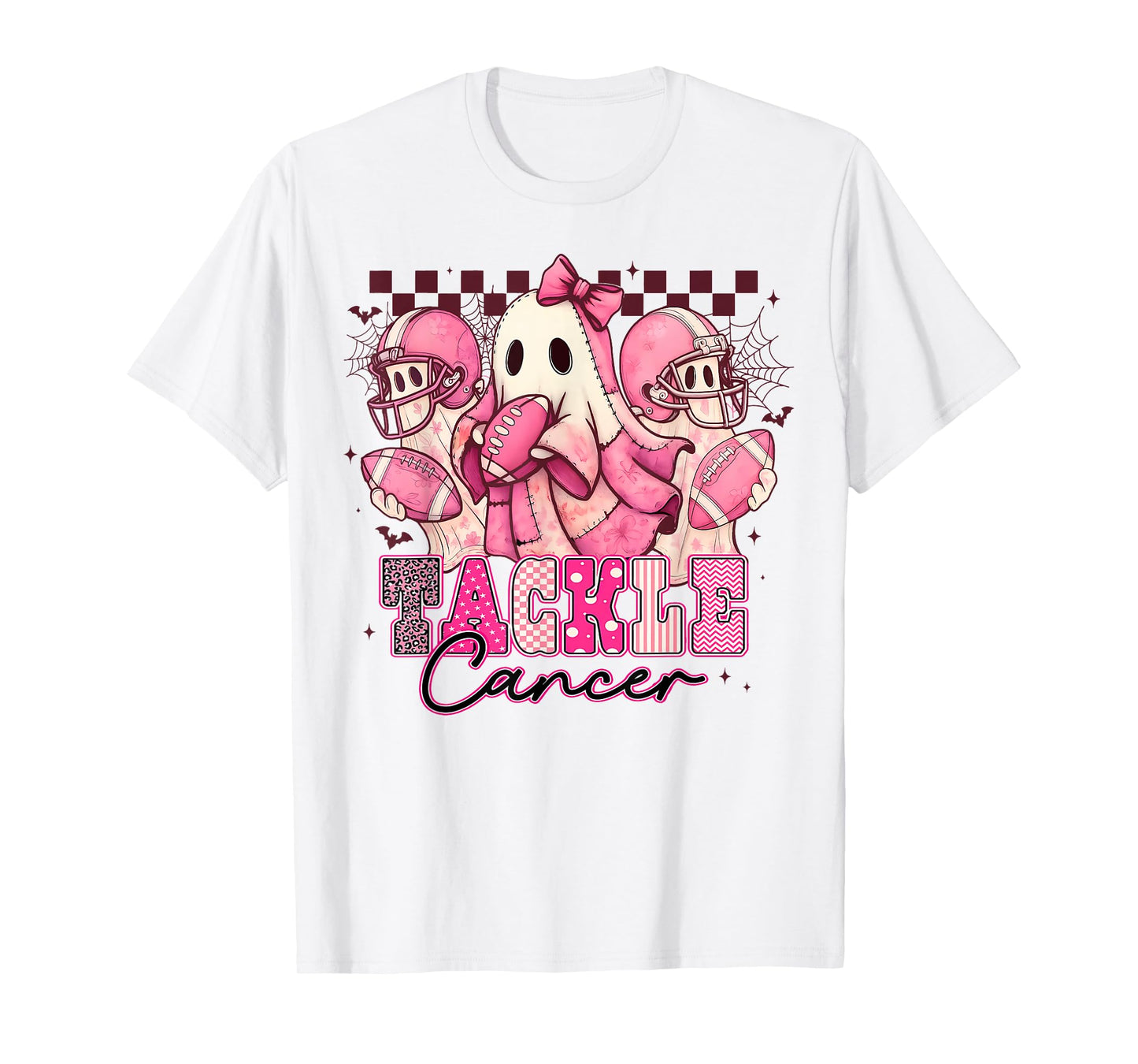 Pink Out Tackle Breast Cancer Awareness Football Ghost T-Shirt