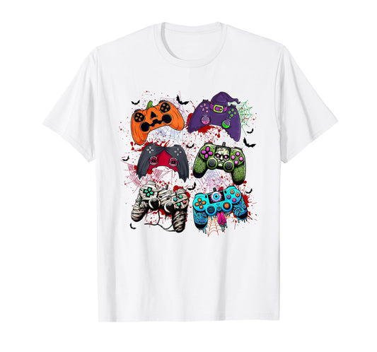 Halloween Skeleton Zombie Mummy Gaming Controllers Boys Kids T-Shirt