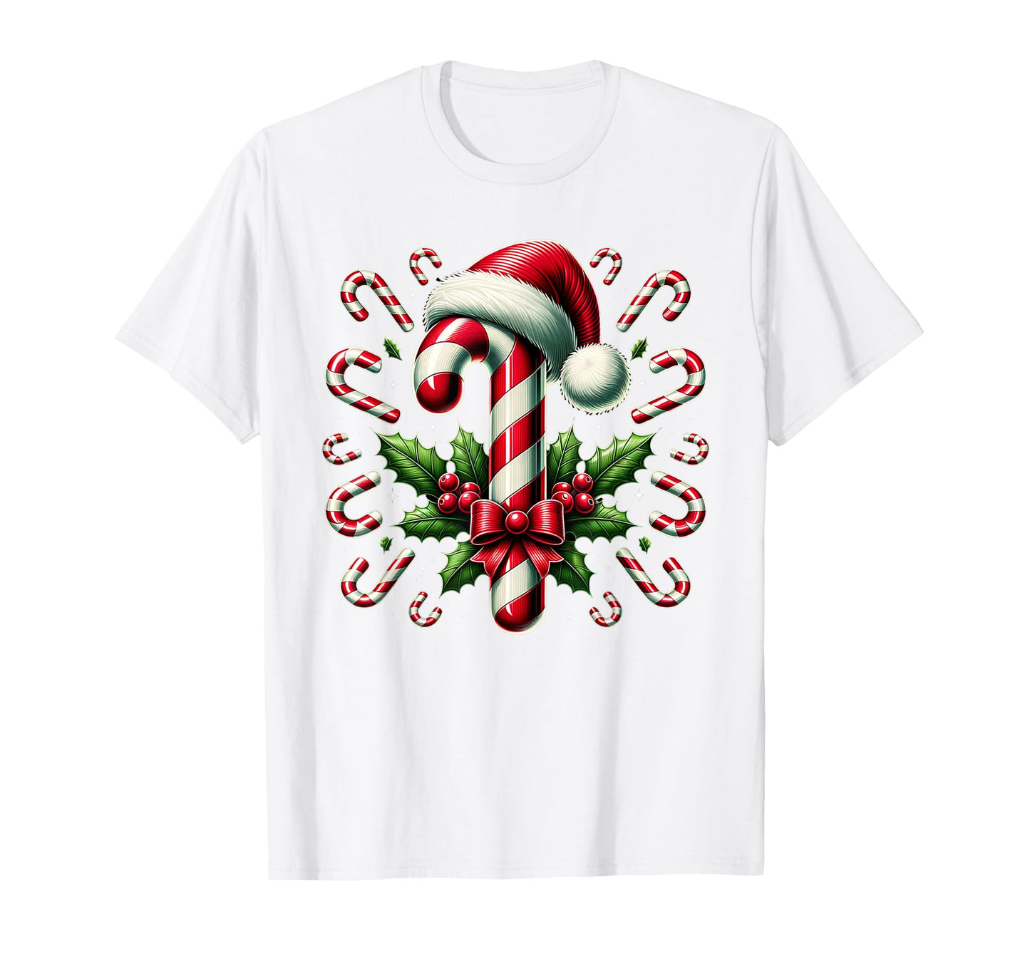 Christmas Candy Cane Crew Lights Red and White Candy Costume T-Shirt
