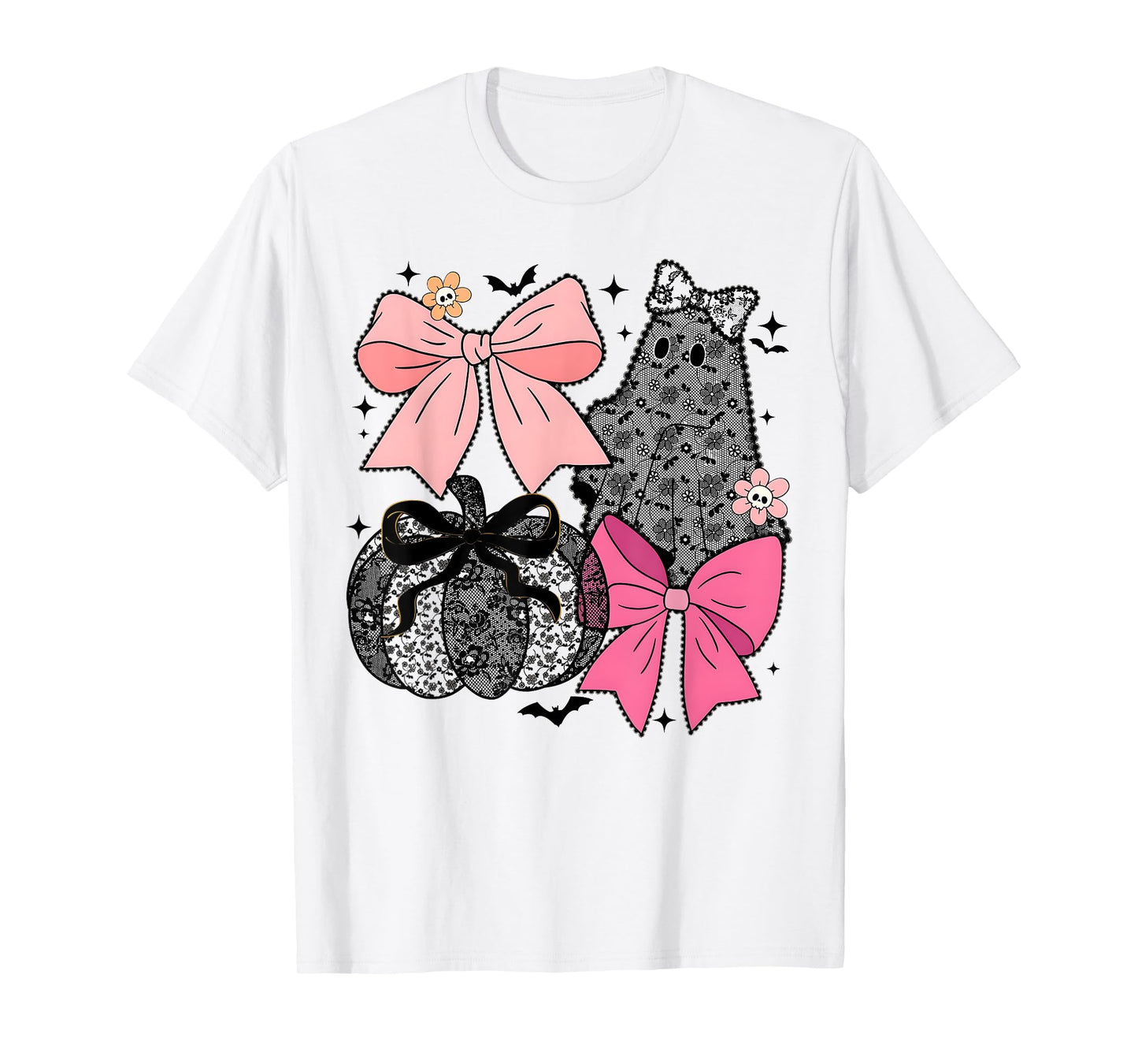 Lace Coquette Bow Boo Ghost Pumpkin Halloween Women Kids T-Shirt