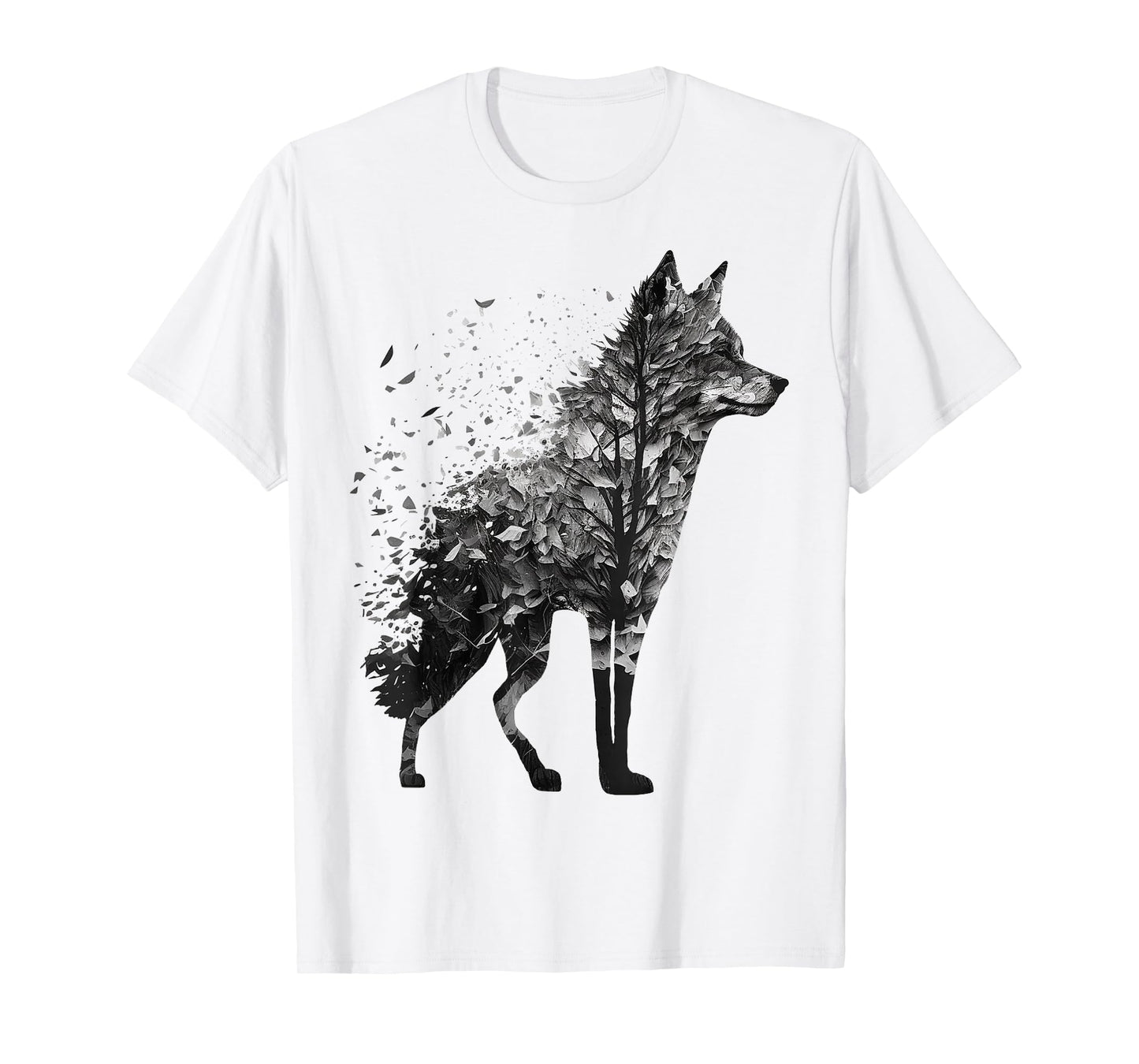 Wolf Tree Decay Drawing Animal Print Art Wolf T-Shirt