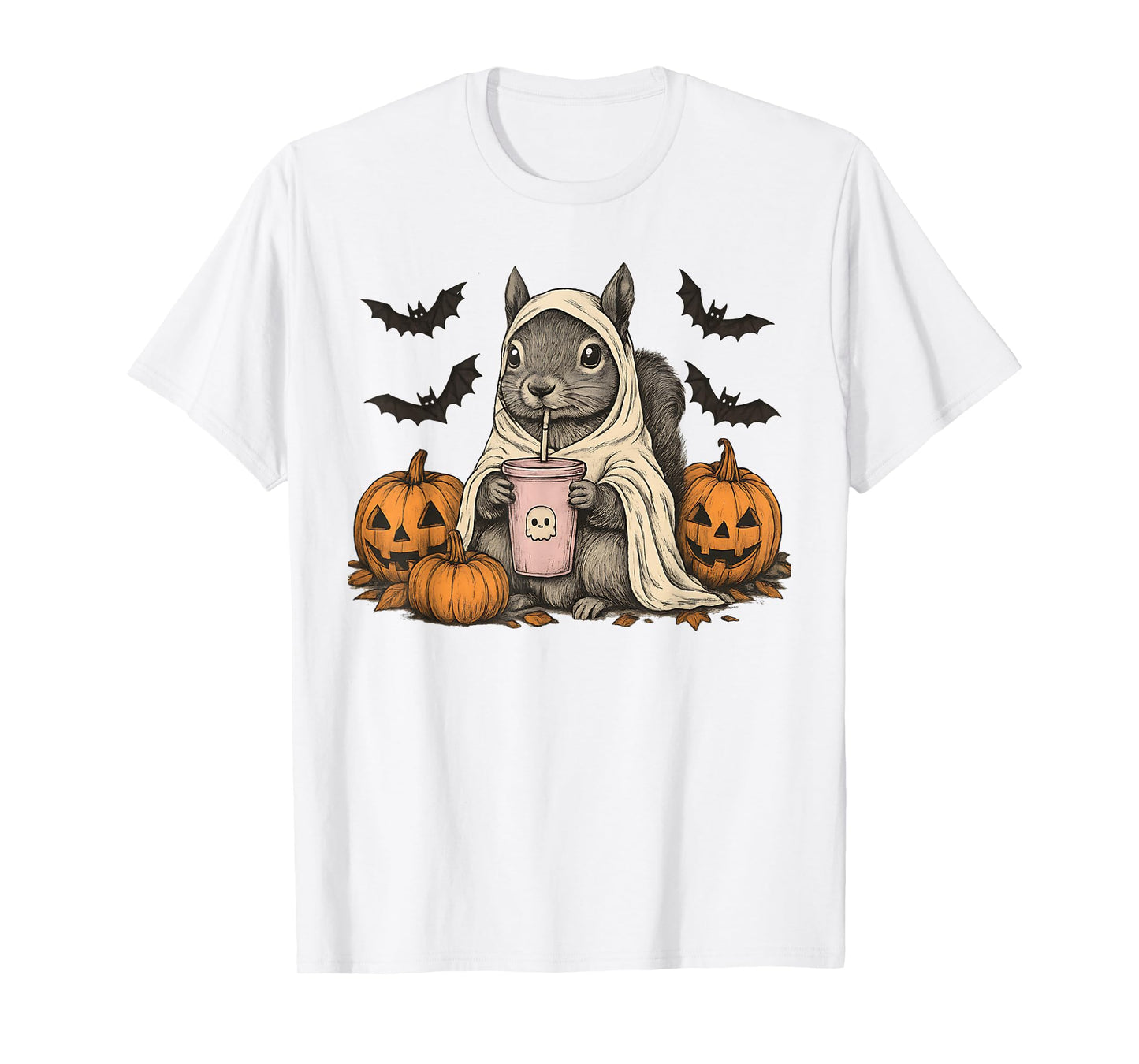 Fanny Halloween Squirrel Ghost Pumpkin T-Shirt