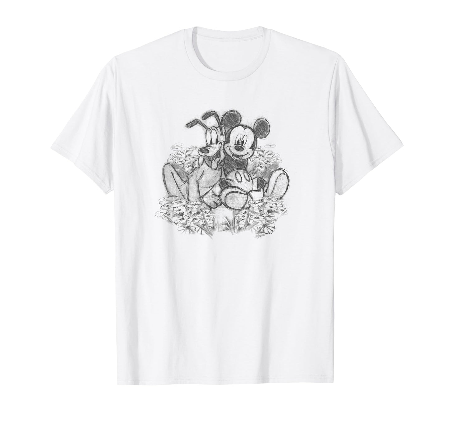 Disney Mickey & Friends Mickey and Pluto Floral Sketch T-Shirt