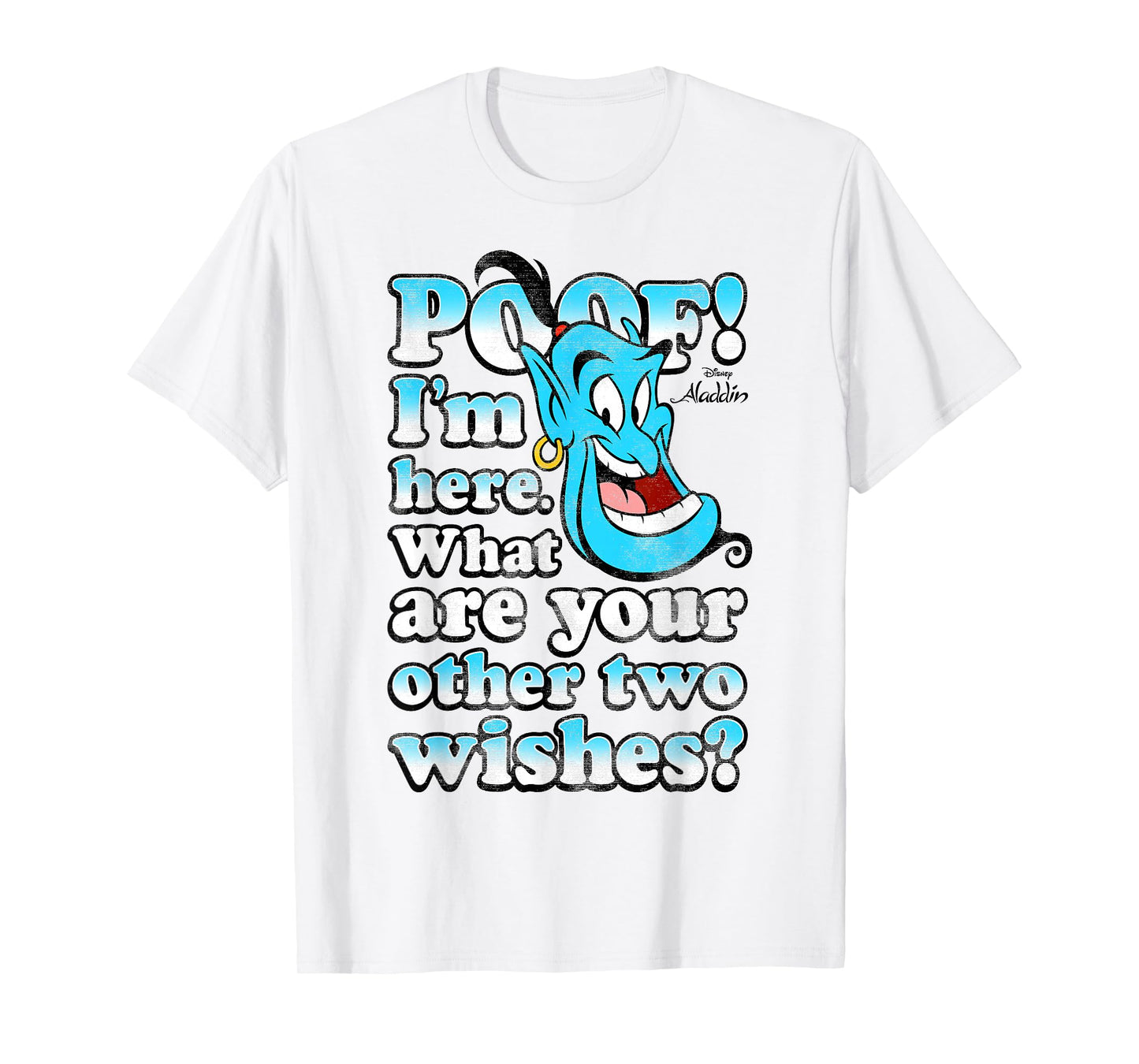 Disney Aladdin Genie Poof! 2 Wishes Gradient Text Portrait T-Shirt